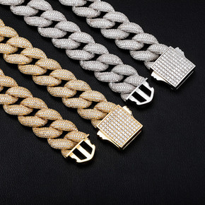 New Luxury Spring Clasp 18mm Mens Miami Cuban Link Hip Hop Chain Necklace