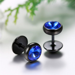 Stainless Steel Blue Black Ice Barbell Stud Earrings