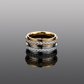 Flooded Ice Rotatable 14k Gold over Stainless Steel Casual Street Wear Rings