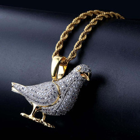 Flooded Ice Got Dem Birds Hip Hop Pigeon Bling Pendant Chain Necklace