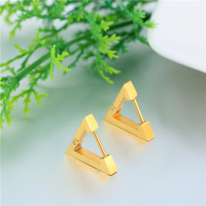 14k Gold Silver Black Triangle Pyramid Huggie Style Stainless Steel Earrings