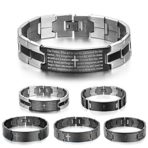 Polished Black Stainless Steel Mens Lords Prayer High Fashion Bracelets