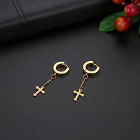 Stainless Steel Goth Cross Dangling Casual Street Wear Earrings