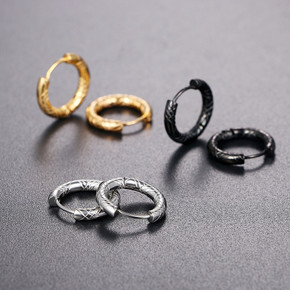 Mens Unisex Gold Black Silver over Stainless Steel Designer Hoop Earrings