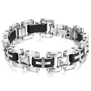 Mens Black Silver 8.5 Inch Stainless Steel Motorcycle Chain Cross Bracelets