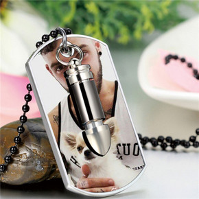 Mens Stainless Steel Army Military Style Bullet Dog Tag Pendant Chain Necklace