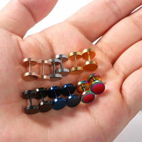 Fashion No Fade Stainless Steel Dumbbell Screw Back Street Wear Earrings