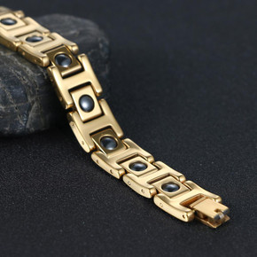 Mens Luxury Magnetic Stone Gold Tungsten Carbide Classic Casual Bracelet