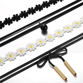 Ladies Hot Fashion 4 Piece Black Lace Tassel Chain Necklace Choker Sets