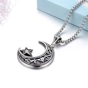 Crescent Moon Star Diamond Cz Bling No Fade Stainless Steel Pendant Chain Necklace