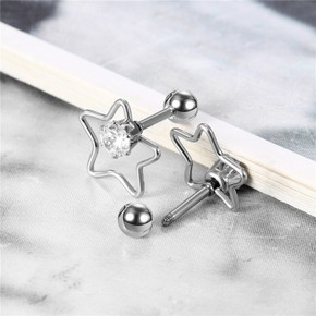 Silver over No Fade Stainless Steel Round Stud CZ Stone Star Screw Bask Earrings