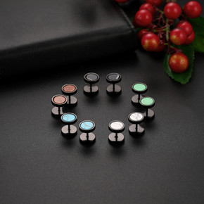 Fashion Stainless Steel No Fade Dumbbell Screw Back Turquoise Black Brown Earrings