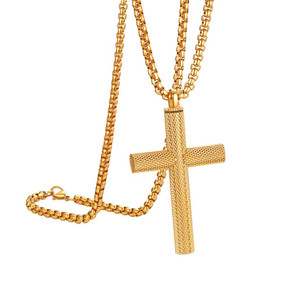 Men's No Fade Stainless Steel Cylinder Cross Pendant Chain Necklace