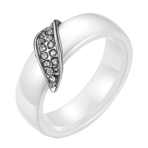 Ladies White Stainless Steel Tree Leaf Bling Bling CZ Rings