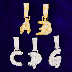 24k Gold 925 Silver Iced Initial Graffiti Letter Hip Hop Pendant Chain Necklaces