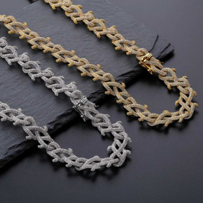 Mens Flooded Ice Crown Of Thorns Cuban Link Hip Hop Chain Necklace