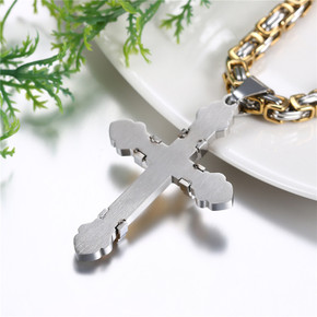 Mens Stainless Steel 14k Gold 3D Layered No Fade Stainless Steel Cross Pendant