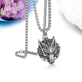 Mens No Fade Stainless Steel Big Bad Wolf Hip Hop Pendant Chain Necklace