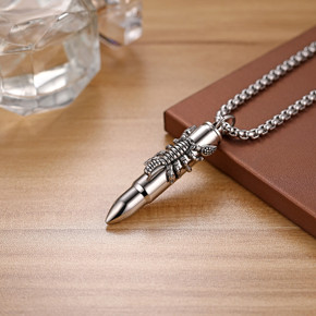 Mens No Fade Open Bullet Stainless Steel Hip Hop Pendant Chain Necklace