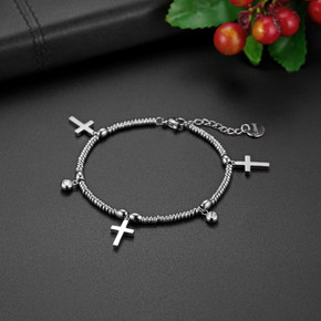 Ladies No Fade Cross Pattern Stainless Steel Charm Bracelets