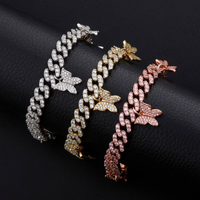 Ladies Casual Street Wear Butterfly Miami Cuban Link Chain Bracelet