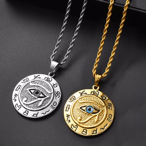 No Fade 14k Gold over Stainless Steel Eye Of Horus Ancient African Pendant Chain Necklace
