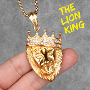 Mens 14k Gold Over No Fade Stainless Steel King Of Kings Lion Hip Hop Pendant