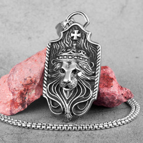 Mens No Fade Stainless Steel Kings Of Beast Lion King Unique Pendant Chain Necklace