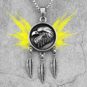 Native Of America Tribal No Fade Stainless Steel Eagle Feathers Pendant Chain Necklace