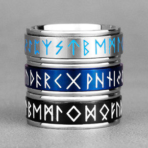 Mens No Fade Stainless Steel Luminous Nordic Viking Rotating Rings