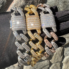 Mens Flooded Ice 24k Gold Baguette Stones Miami Cuban Link Bling Iced Bracelets