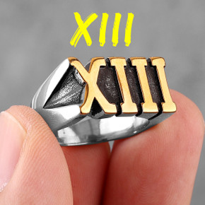 Mens Silver 14k Gold No Fade Stainless Steel Lucky Number 13 Roman Numerals Rings
