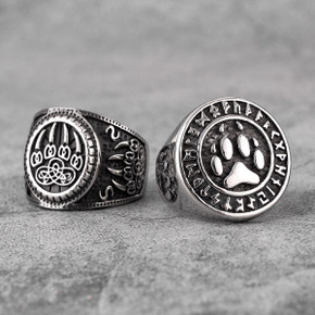 Mens Stainless Steel Norse Mythology Bear Tribe Tribal Paw Rings