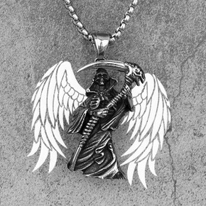 Grim Reaper No Fade Silver Stainless Steel Scythe Pendant Chain Necklace