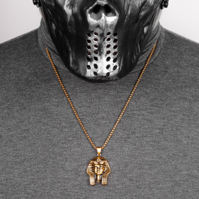 Mens 14k Gold Ancient African Egyptian Pharaoh Hip Hop Pendant Chain Necklace