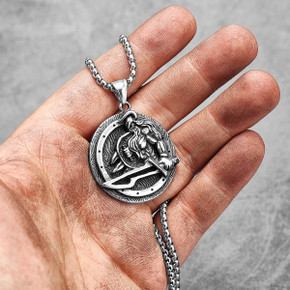 Mens 316l No Fade Stainless Steel Sword Warrior God Pendant Chain Necklace