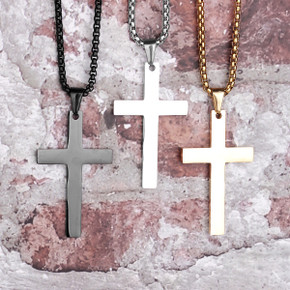 Mens Simple Style 316L Stainless Steel Spiritual Cross Pendant Gold Black Silver