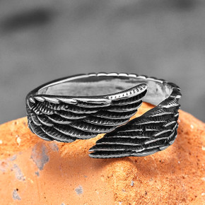 316L No Fade Stainless Steel Street Wear Casual Angel Wings Rings