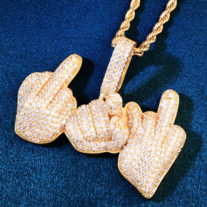 18k Gold 925 Silver Middle Finger To The Haters Hip Hop Micro Pave Pendant Chain