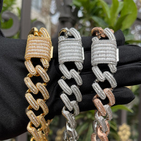Rose Gold Iced Miami Cuban Link Hip Hop Street Wear Baguette Chain Necklaces