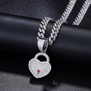 Genuine VVS Lab Diamond Heart On Lock 925 Sterling Silver Necklace Pendant