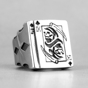 Mens Grim Reaper Poker King No Fade Stainless Steel Street Wear Card Shark Rings