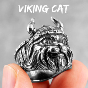 Mens Stainless Steel Viking Hat Cat Wearing Helmet No Fade Rings