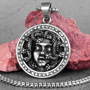 Greek Mythology Stainless Steel No Fade Medusa Simulate Diamond Hip Hop Chain Pendant