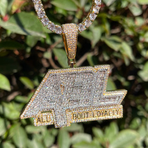 Flooded Ice ALL Bout Loyalty Hip Hop Chain Baguette Name Plate Iced Pendant