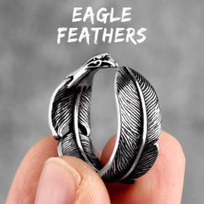 Tribal No Fade Stainless Steel Eagle Feather Unique Street Wear Casual Rings