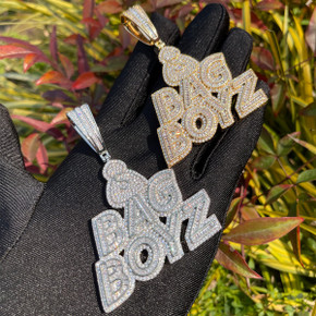 Mens Iced Bag Boyz Blinged Out Round Baguette Stone Hip Hop Chain Pendants