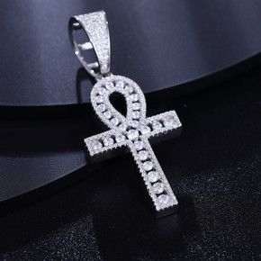 Genuine VVS Diamond Original Ankh Cross Solid Silver Spiritual Pendant Chain
