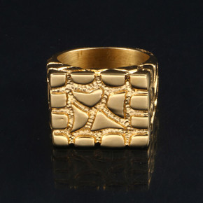 Men Classic Hip Hop 18k Gold Nugget Boss Fashion Ring 