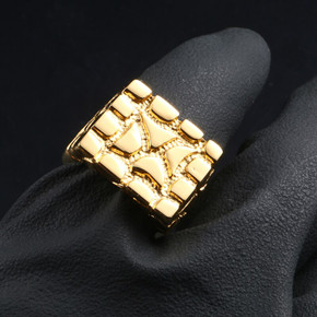 Men Classic Hip Hop 18k Gold Nugget Boss Fashion Ring